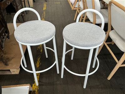 Two Stools with Grey & White Fabric Cushion Thumbnail