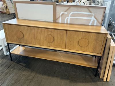 Side Cupboard, Oak Veneer, Drawers x 3, Shelf x 1, Metal Legs. Thumbnail