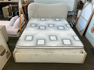 Bed Frame, Padded, Cream Fabric, Slatted Bed Frame with Mattress Thumbnail