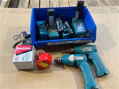 Makita 12 V Cordless Drills and Chargers Plus 14.4 V Battery - Sold As Is Thumbnail