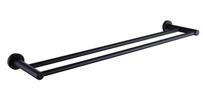Matte Black Double Towel Rail Brass Construction Thumbnail