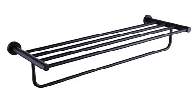 Matte Black Triple Towel Rail Rack Brass Construction Thumbnail