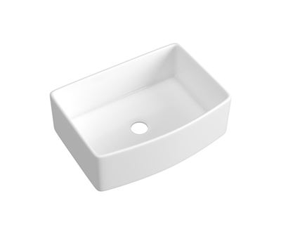 Fine Fireclay Kitchen Sink-Arch Edge Curved Design, with SS304 Bottom Grid, Strainer Thumbnail