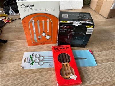 Cutlery Set 24 Piece, Cast Iron Kettle,, Grill Knives and Skewers Thumbnail