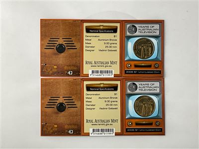 Quantity of 2 Commemorative Coin Marking 50th Anniversary of Australian Television Thumbnail