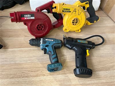 Cordless Power Tools- 2  Blowers - No Nozzles Drill & Tyre Inflator No Batteries Thumbnail