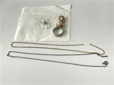 Costume Jewellery - Ring, Coloured Stone, Pair Of Clip On Earrings, Neck Chains (1 x Broken) Thumbnail
