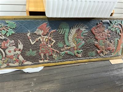 Large  Early Balinese Framed Wood Carving - 2100 mm Wide x 700 mm H Thumbnail