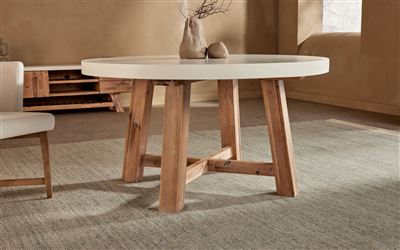 Cooper Round D/T 150 x 150x 13cm Table Concrete with Solid Acacia Legs & Extra Table Top, Some Minor Marks Visible Thumbnail