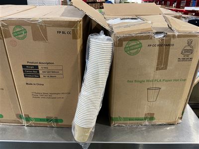 Coffee Cups -1 lot of  Quantity of 3 Cartons @ 8 Oz. Single Wall PLA Paper Hot Cup - Carton of 1000 Pcs . and 2 Cartons of Lids Thumbnail