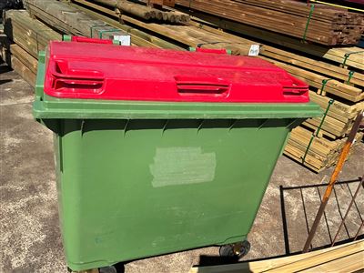 Mastec Mobile Lidded Bin - 600 Litre -Bin Size 1200 x600 x 900 mm H-  Red  Lid Thumbnail