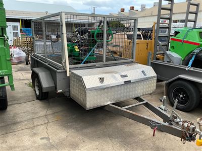 Trailer 7 x 5 Basic Trailers -Year 2021 (08) Single Axle Cage Tipper Trailer -50 mm Tow Hitch -Registation Number S458-TIY - expired -  GVM 1350 kg. Thumbnail