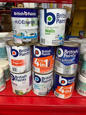 British Paints - 1 Litre Tins  -Quantity 8 Mixed -Primer ,Ceiling Walls and Trim Thumbnail