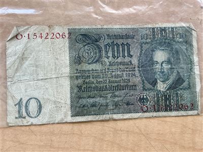 Germany 10 Reichsmark Reichsbanknote – Dated 22 January 1929 Thumbnail