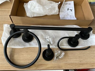 Bathroom Set -Black - includes Towel Ring , 400 mm Towel Rail -Robe Hook ,and T/ P Roll Holder - sold per set Thumbnail