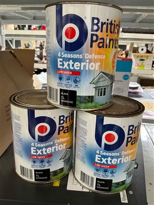 British Paints -Exterior 4 Seasons -Quantity of 3 Cans @ 1 Litre Black Thumbnail