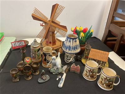 Items From Around The World, Steins, Musical Windmill, Royal Copenhagen Doves, Dutch Lamp, West Germany Woodward Thumbnail