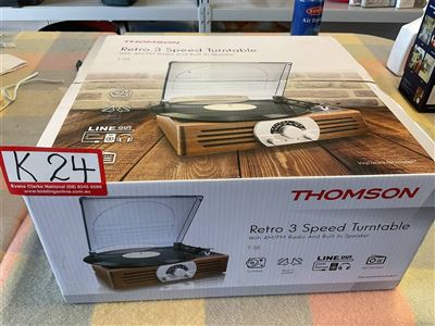 Thomson Retro 3 Speed Turntable With AM/FM Radio And Built In Speaker, Never Been Opened, Not Tested "Sold As Is" Thumbnail