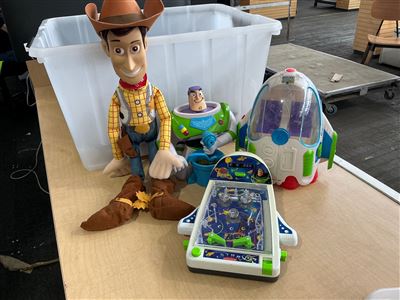Toy Story Lot: Woody Doll, Buzz Lightyear, Spaceship and Pinball Game Thumbnail