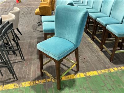 Bar Stools, Pale Jade Valour Fabric, Timber Legs with Metal Supports Quantity of 10 Thumbnail