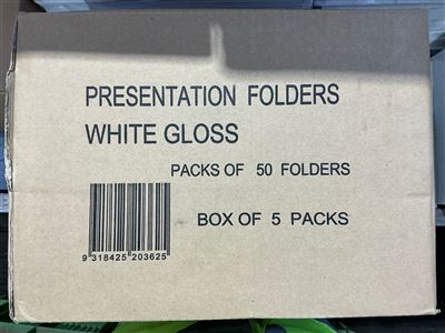 Presentation Folders, White Gloss, Packs of 50 Folders, Box 5 Packs Sold Per Box Thumbnail