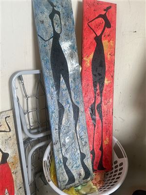 Quantity.Of 4 African Design Oil Paintings (Collect From Greenfields ) Thumbnail