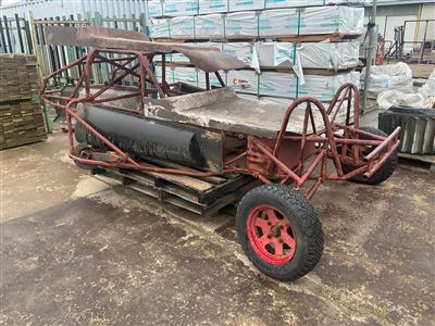 Off Road Buggy Frame - Unfinished Project- 4 Alum. Rims , 2 Steel Rims , 2 Sand Tyres -Aluminium Fuel Tank - Axles with Hubs , Fibreglass Bonnet , Hood and Flaring Thumbnail