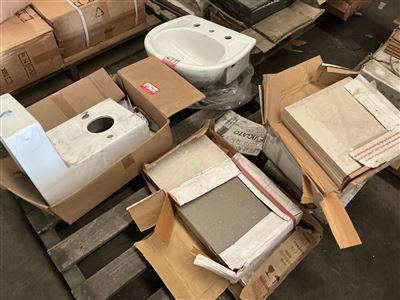Mixed Pallet Lot, Sink, Speckled Stone Tiles, Beige Tiles 300 x 300, 300 x 450 Thumbnail