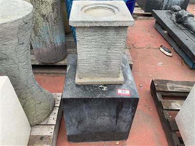 Grooved Grey Pedestal Basin on Black Speckled Cube Plinth Thumbnail