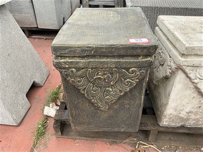 Square Pedestal with Carved Scroll Corners, Charcoal and Gold Finish Thumbnail