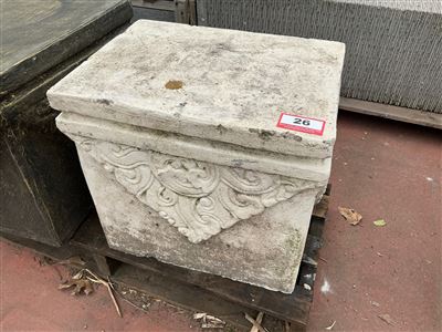 Square Pedestal with Carved Scroll Corners, Weathered Cream Finish Thumbnail