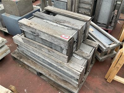 Pallet of Approx 3 Crated Grooved Grey Troughs and Planters Thumbnail