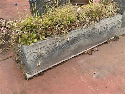 Long Grey Trough Planter with Carved Spiral Band Thumbnail