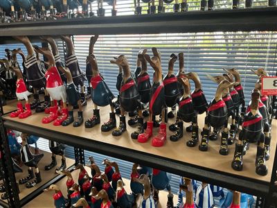 Lot of Approx 20 Carved Timber Ducks, Football Guernsey Colours Thumbnail