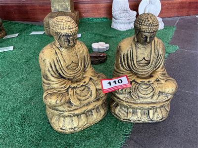 Pair of Seated Buddha Statues, Gold Finish Thumbnail
