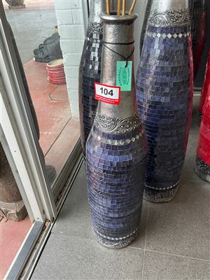 Purple Glitter Mosaic Bottle Floor Vase with Silver Neck Thumbnail