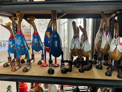 Lot of Approx 12 Carved Timber Ducks incl Tradie and Superhero-Style Thumbnail