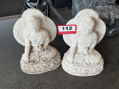 Pair of Seated Buddha Statues with Halo Backs, Cream Finish Thumbnail