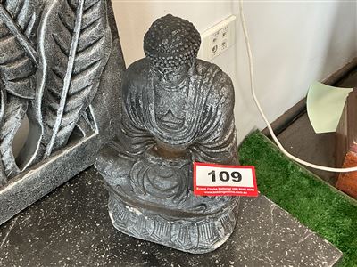 Seated Buddha Statue, Dark Grey with Silver Highlights Thumbnail