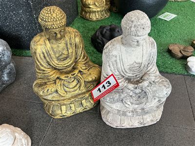 2 Seated Buddha Statues, Gold and Cream Finish Thumbnail