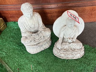 2 Seated Buddha Statues, Cream Finish Thumbnail