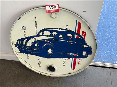 Painted Drum Lid Wall Art, Classic Beetle Car, with Volkswagen Hubcap Thumbnail