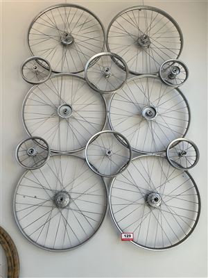 Bicycle Wheel Wall Art, 6 Large and 6 Small Wheels, Silver Thumbnail