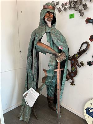 Large Metal King Arthur Sculpture with Sword, Verdigris Copper-Look Finish Thumbnail