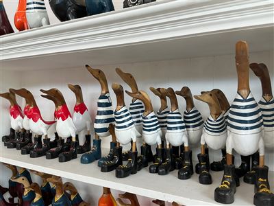 Lot of Approx 18 Carved Timber Ducks, Football Guernsey Colours Thumbnail