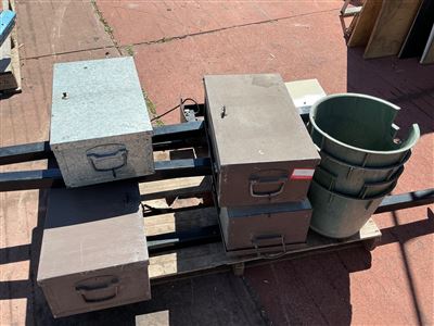 Pallet of 4 Metal Storage Boxes and Green Plastic Tubs Thumbnail
