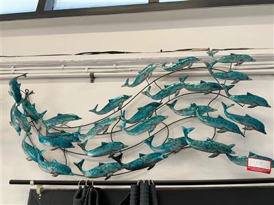 Metal Dolphin Pod Wall Art, Wave Design, Teal Finish Thumbnail