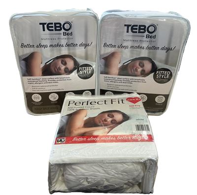 Half Split King Bamboo 300 Cotton Cotton Sheet Set and Mattress Protectors - White Thumbnail