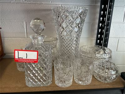Crystal Ware Decanter, Glasses, Vases Etc, Vase Is 30 Cm High Thumbnail