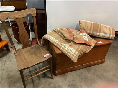 Timber Blanket Box 95 Cm Long X 48 Cm Deep X 50 Cm High And Classic Timber Chair Plus 2 Pure Wool Blankets Thumbnail
